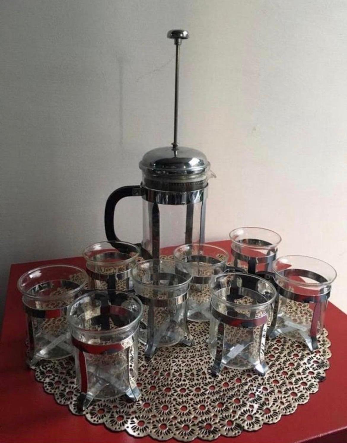 Vintage Bodum koffieset French Press en 8 glazen set, Huis en Inrichting, Keuken | Keukenbenodigdheden, Gebruikt, Overige typen