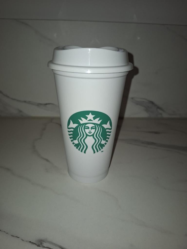 Starbucks Herbruikbare Koffiebeker - Wit, 473ml, Overige typen, Kunststof, Ophalen of Verzenden, Zo goed als nieuw