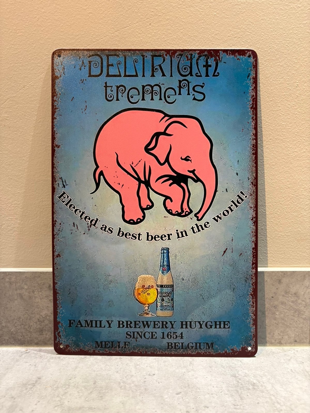 Mancave Bar Café Wanddecoratie metalen bordje Delirium bier, Ophalen of Verzenden, Zo goed als nieuw, Reclamebord, Plaat of Schild