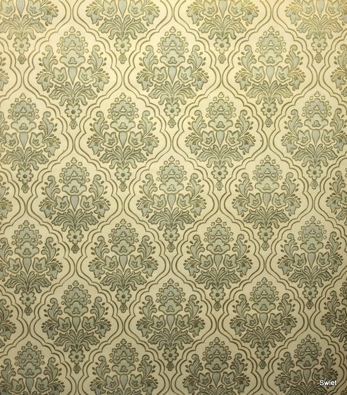 9894 barok vintage behang in ijsblauw en goud swiet, Ophalen of Verzenden, Minder dan 10 m², Blauw