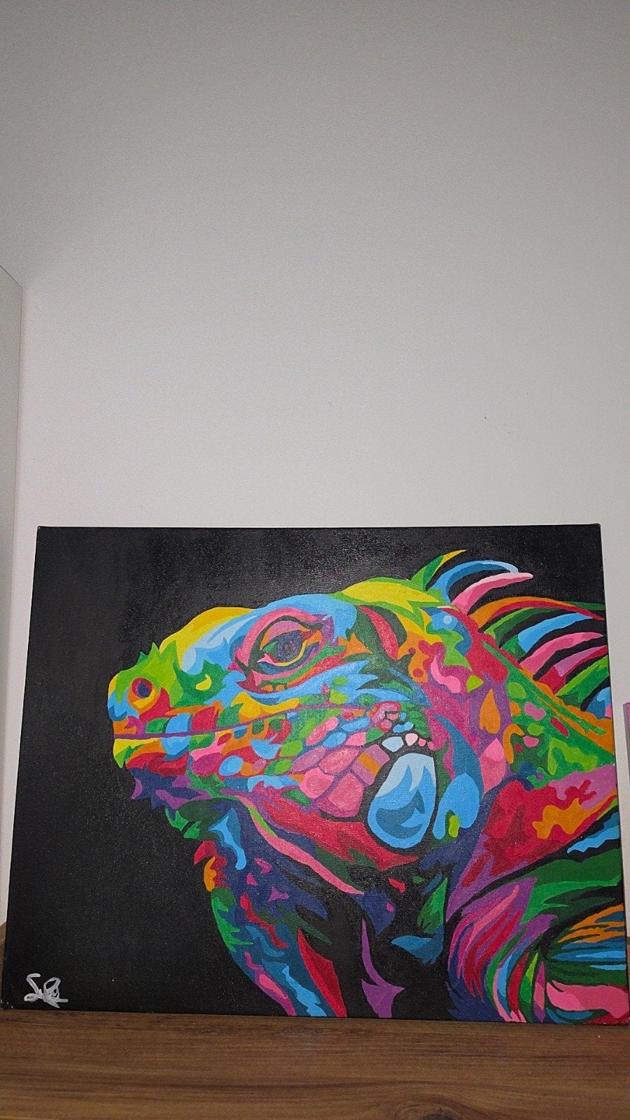 Kleurrijk schilderij van een leguaan - Pop Art Stijl, Gesigneerd, Acrylverf, Ophalen of Verzenden, Dieren