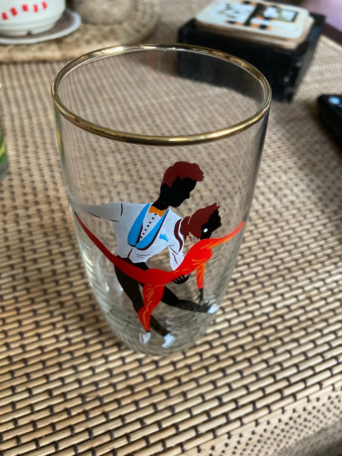 Vintage Frans glas met Dansend Paar met Gouden Rand, Antiek en Kunst, Ophalen of Verzenden