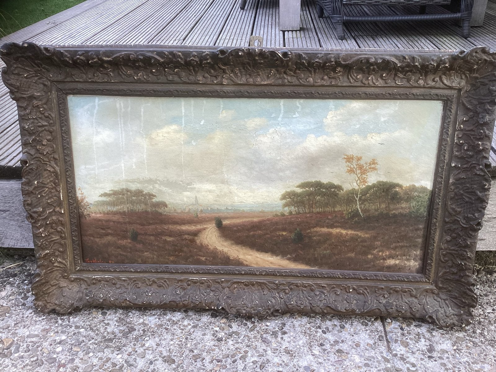 Thomas van Wissen sr. - Heidegezicht met zandpad en bomen, Doek, Realistisch, Ophalen of Verzenden, Gesigneerd
