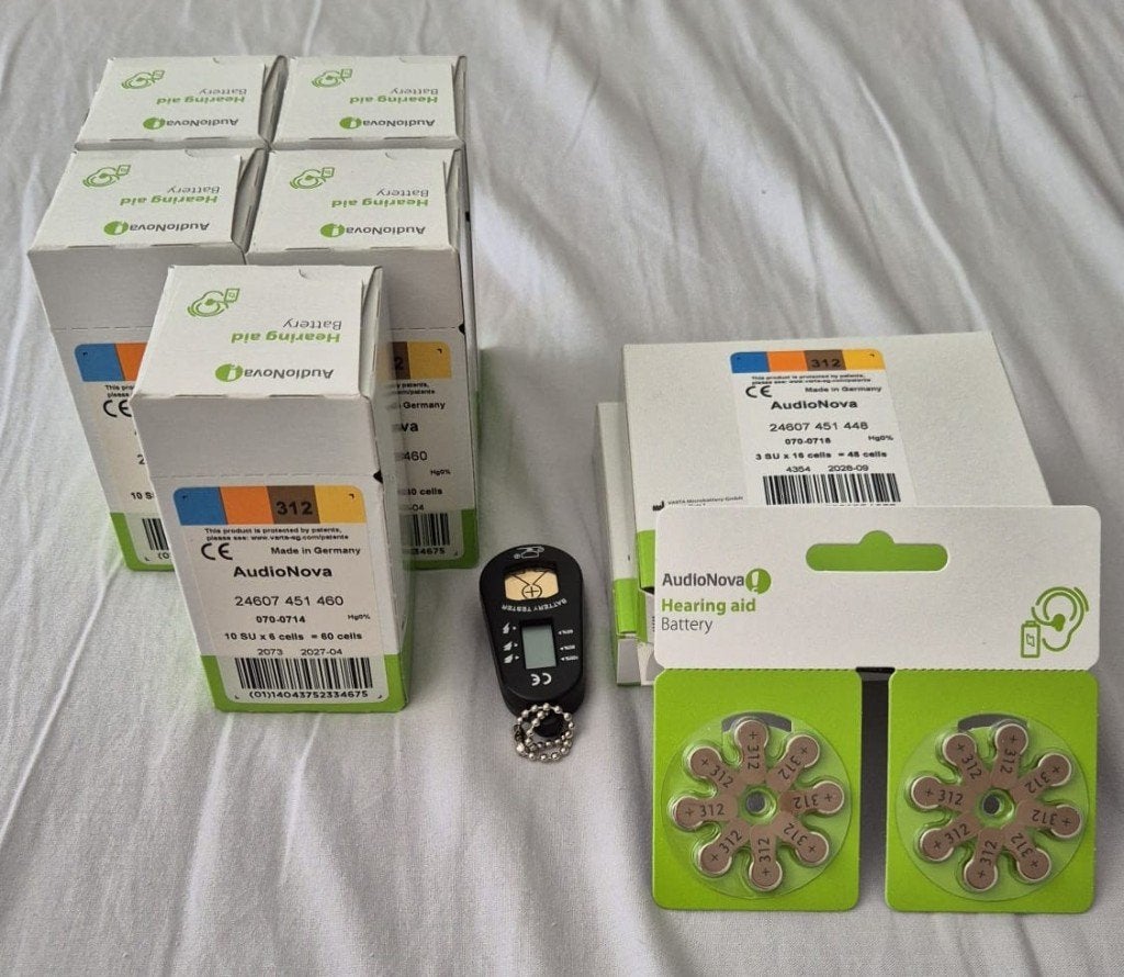 Batterij voor hoortoestel Audionova 312 bruin+batterijtester, Ophalen of Verzenden, Nieuw