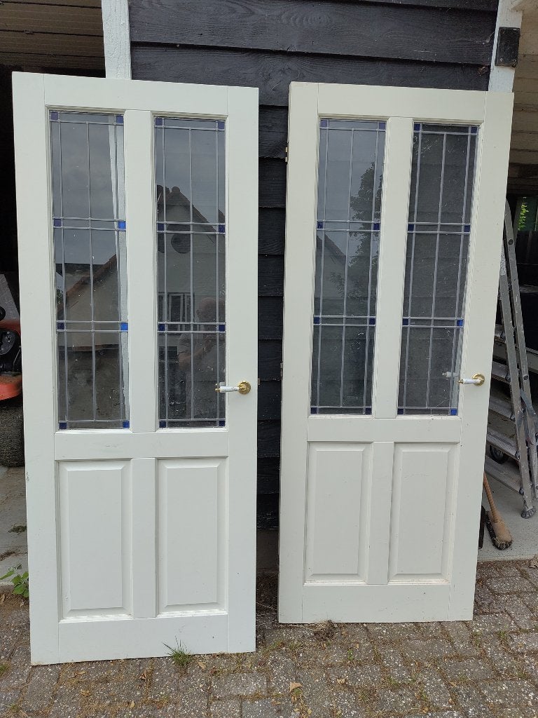 Binnendeuren met glas in lood (3x), Doe-het-zelf en Verbouw, Deuren en Horren, Ophalen, Gebruikt, 80 tot 100 cm, Binnendeur