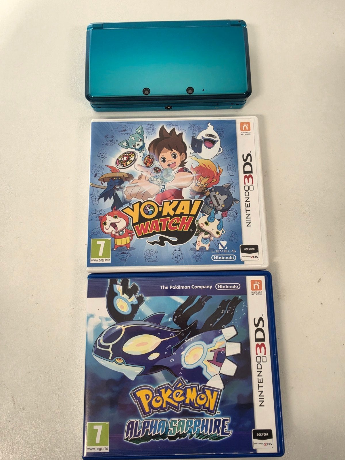 Nintendo 3ds Aqua & Pokemon Sapphire & Yo-Kai, Spelcomputers en Games, Ophalen of Verzenden, Zo goed als nieuw, 3DS