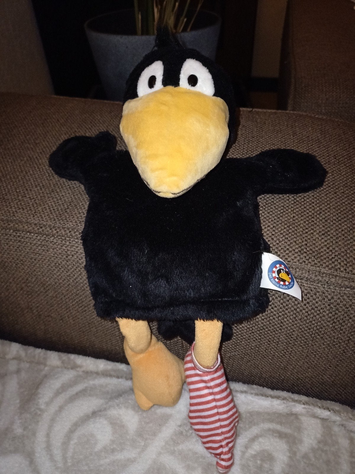 Heunec, handpop vogel, kleine zwarte raaf met sok., Overige merken, Overige karakters, Overige typen, Zwart