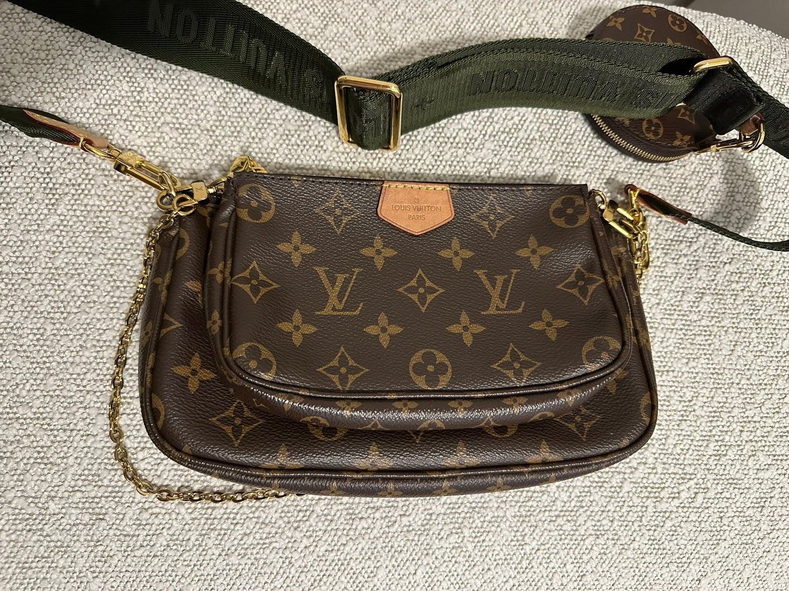 Louis Vuitton Multi Pochette Accesoires Khaki Authentic, Ophalen of Verzenden, Zo goed als nieuw, Bruin