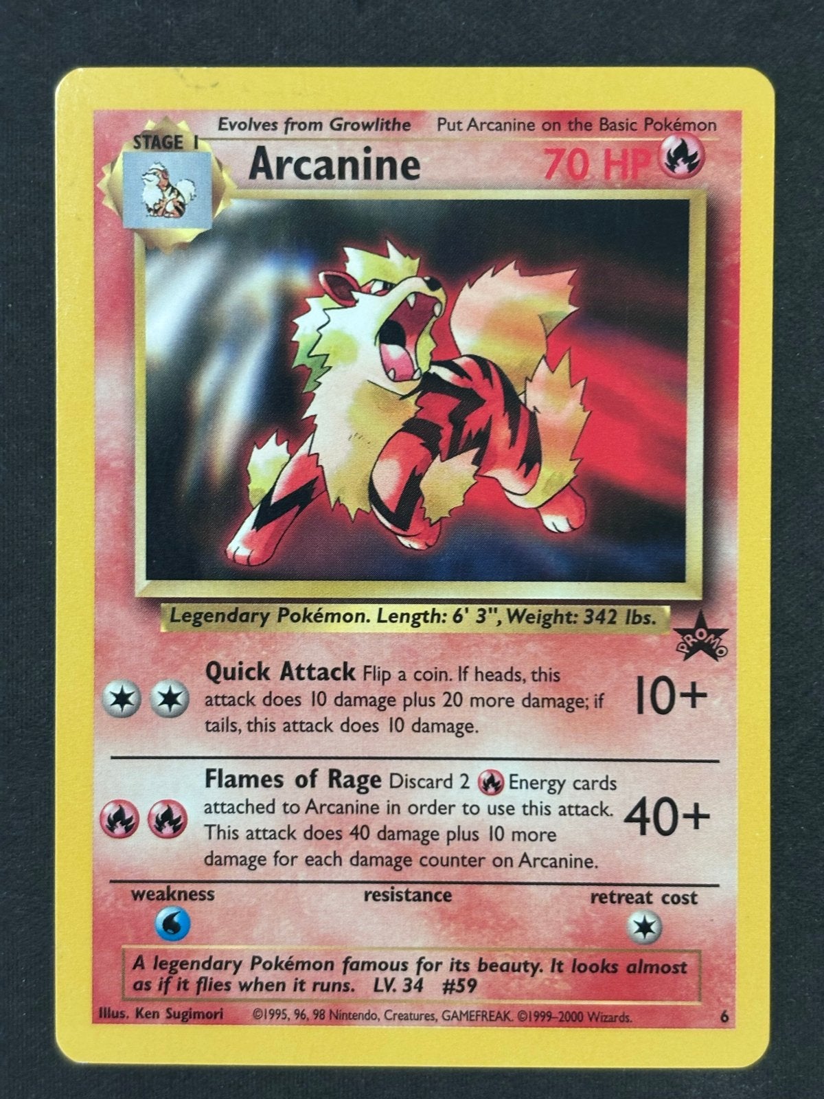 Arcanine Pokémon kaart - Promo Wizards Black Star #6, Ophalen of Verzenden, Gebruikt, Losse kaart