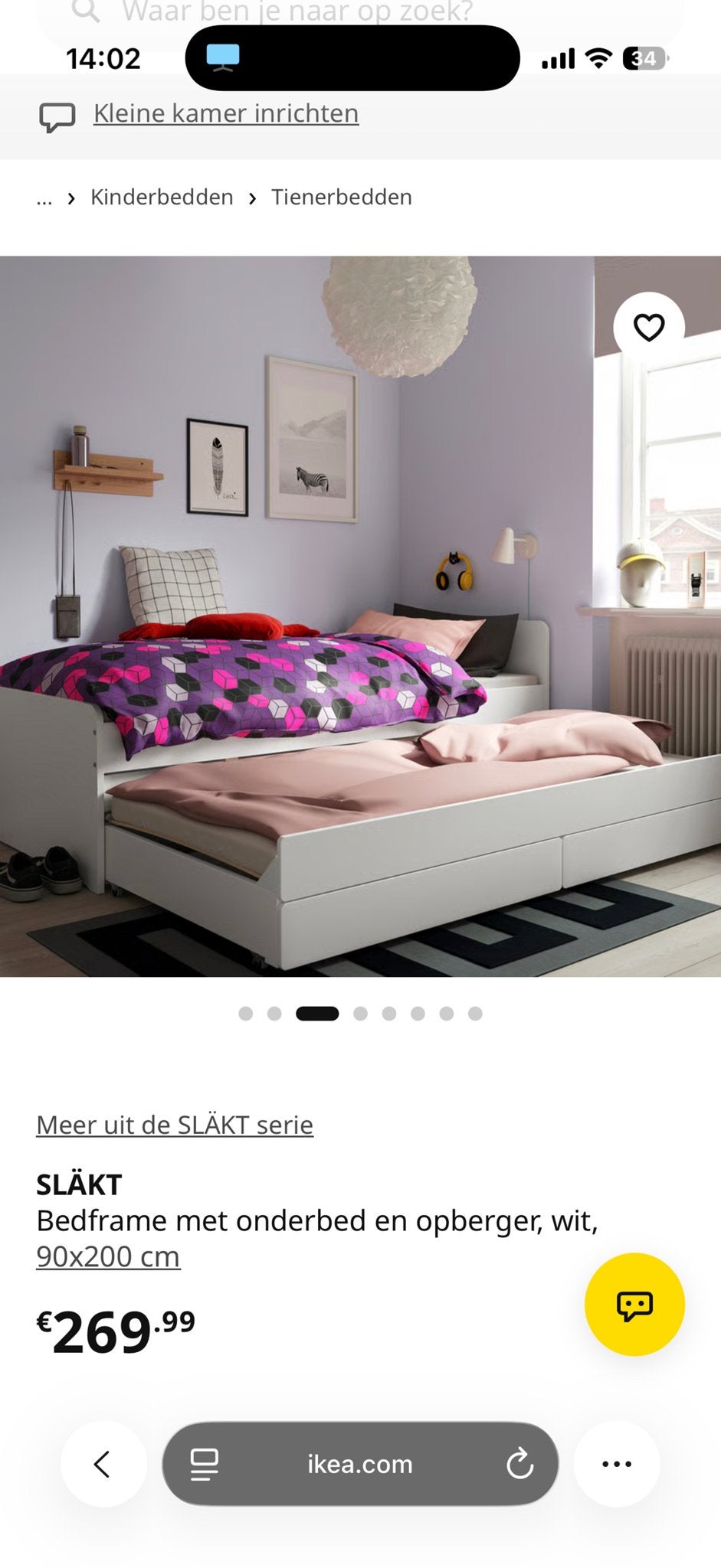 IKEA SLÄKT Bedframe met onderbed en opberger, wit, 90x200 cm, Huis en Inrichting, Ophalen, Gebruikt, 90 cm, Eenpersoons