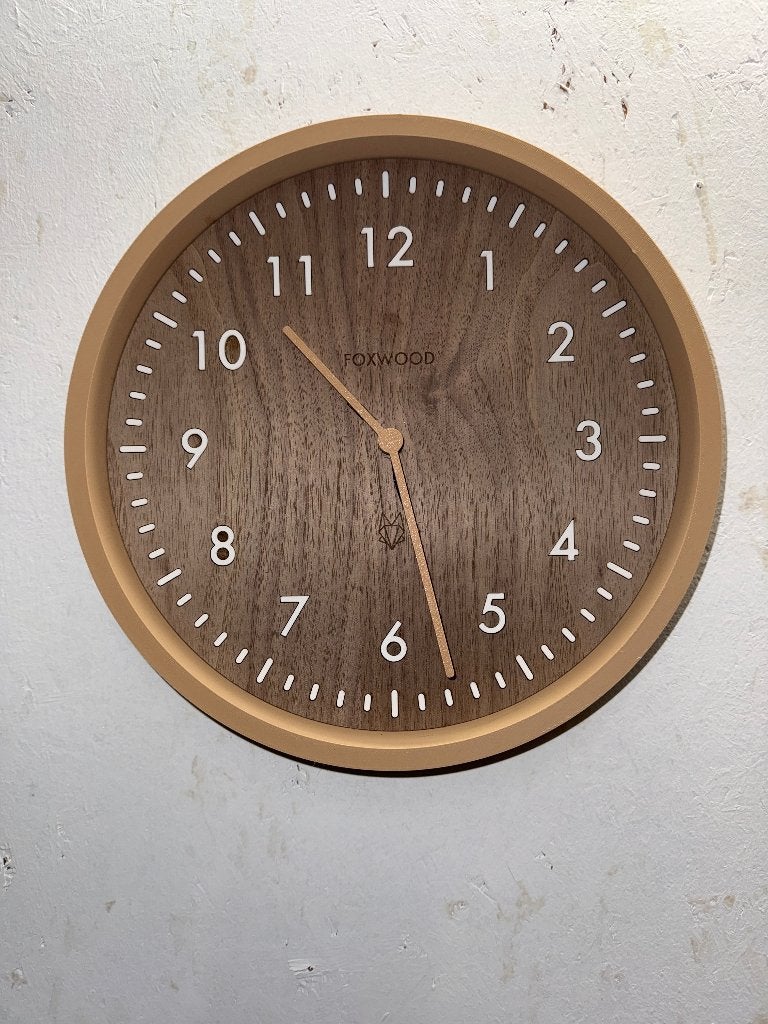 Unieke wandklok | hout & 3D-print | Ø 24,5 cm, Wandklok, Verzenden, Bruin, Analoog