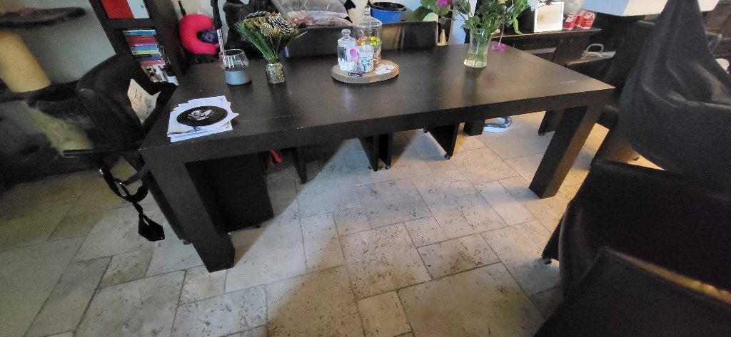 Grote eettafel met 6 stoelen, Huis en Inrichting, Ophalen, Gebruikt, 50 tot 100 cm, Vijf personen of meer