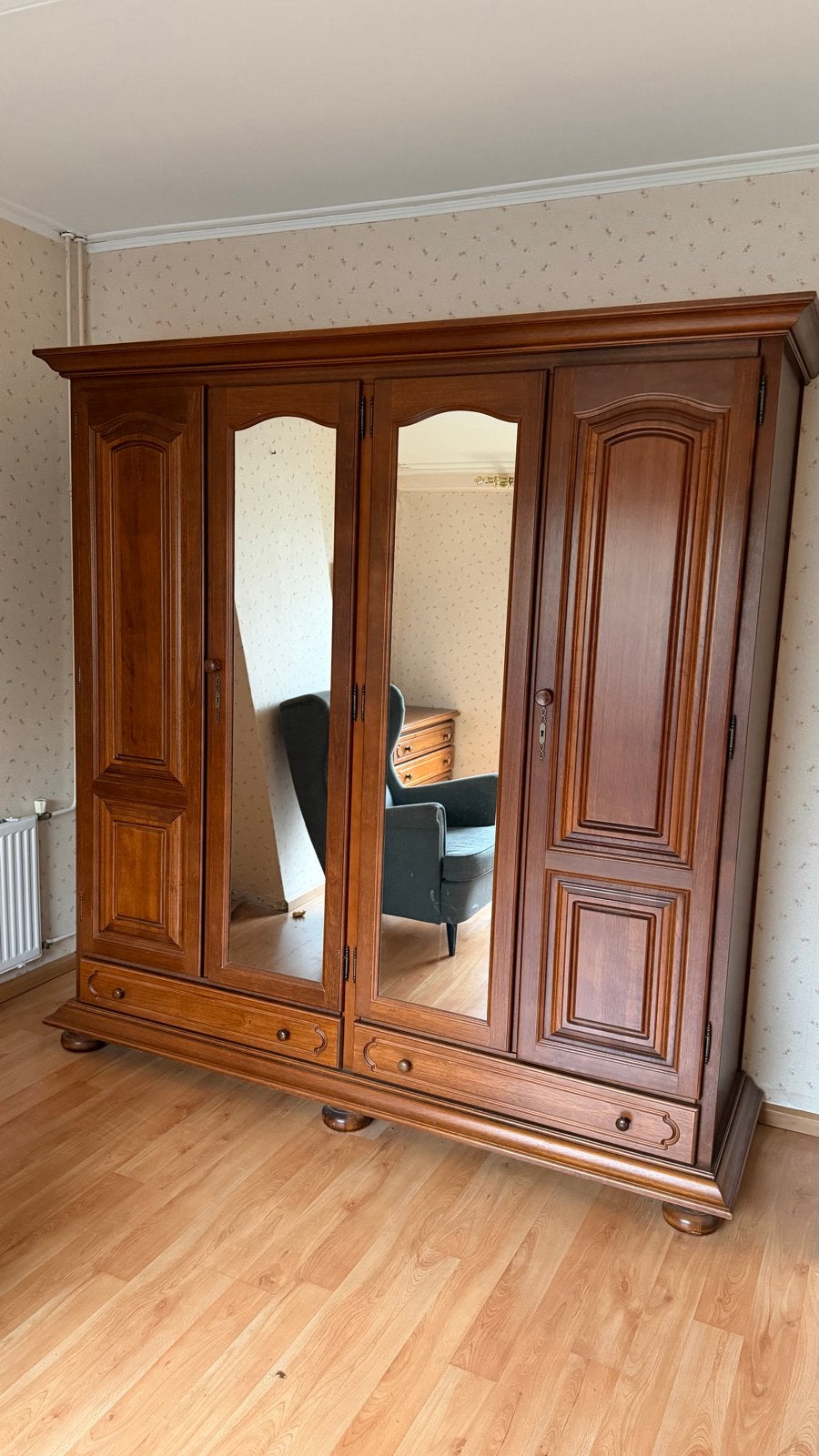 Klassieke kledingkast met spiegeldeuren, Ophalen, Gebruikt, 150 tot 200 cm, Overige houtsoorten