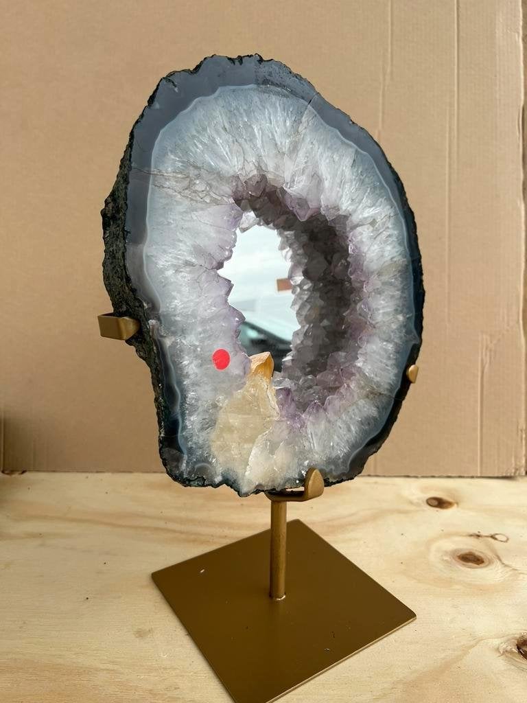 Amethist spiegel met citrien punt, Verzamelen, Mineralen en Fossielen, Ophalen of Verzenden