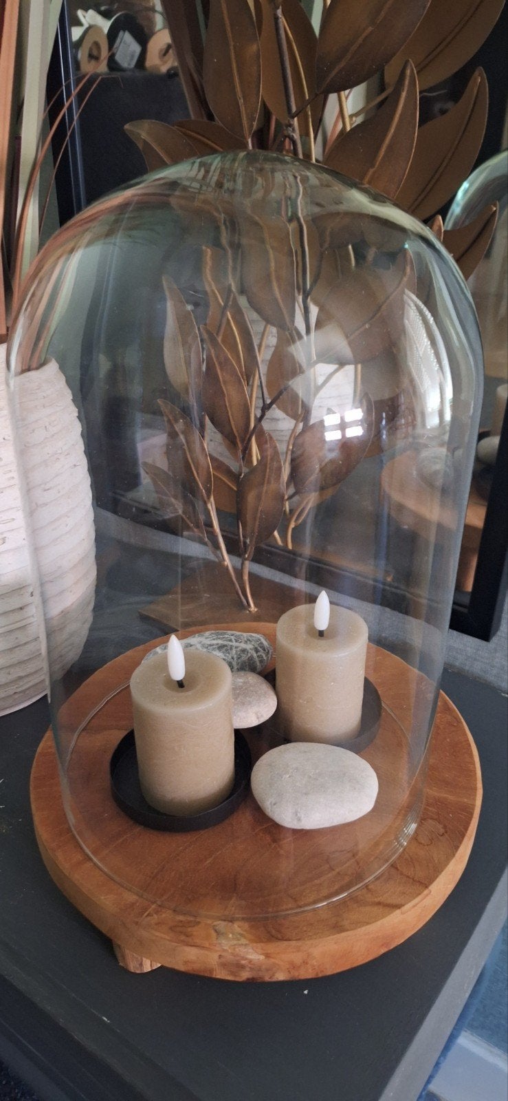 Glazen stolp met houten plauteau op pootjes €15,00, Ophalen, Hout, Bruin, Landelijk