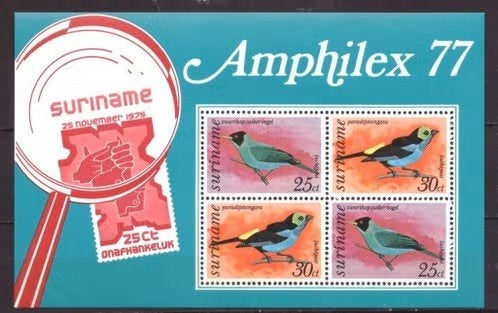 Suriname 1977 - blok ZB 73  - Vogels Amphilex, Ophalen of Verzenden, Postfris