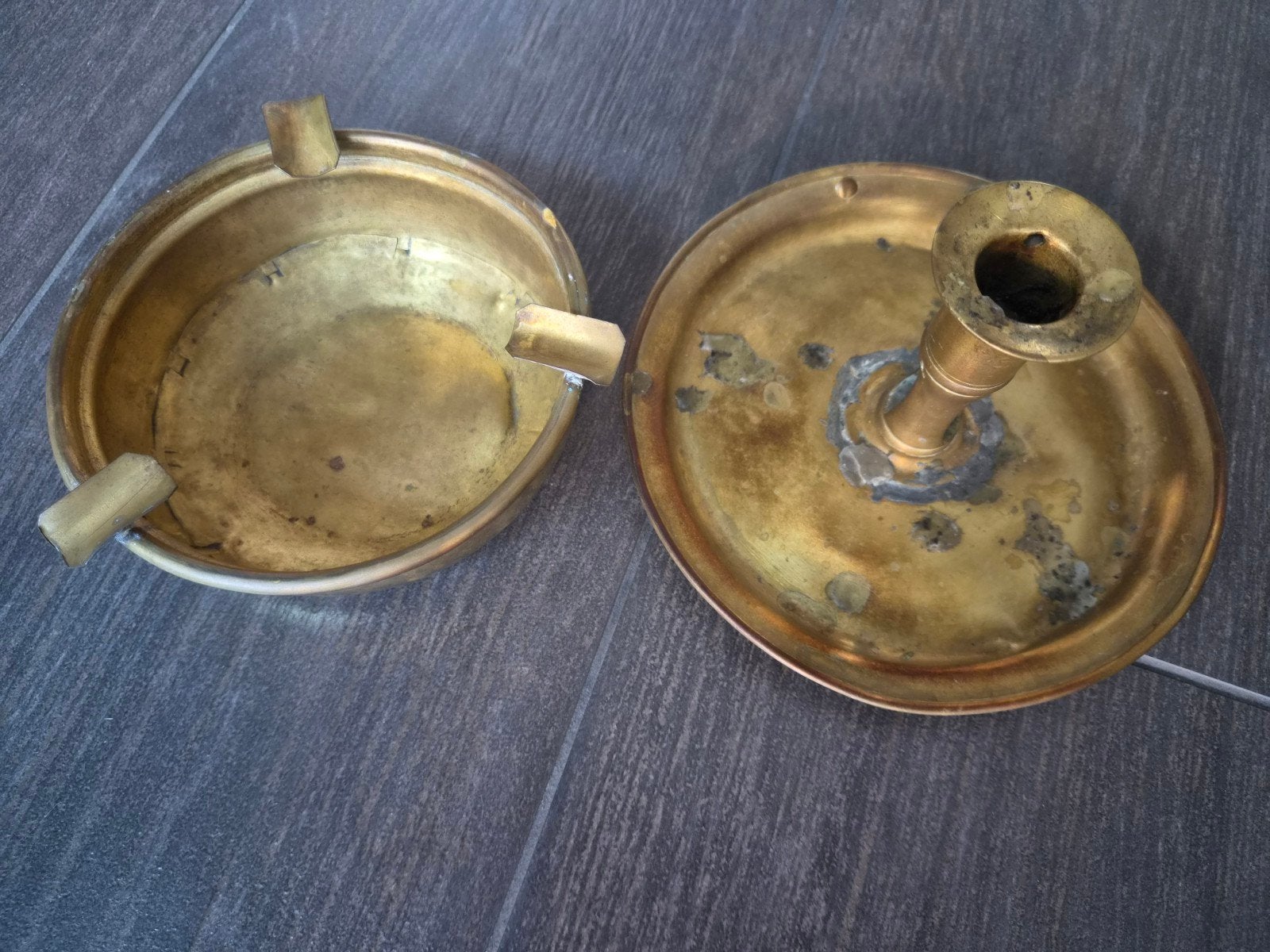 Vintage koperen asbak en kandelaar set, Ophalen of Verzenden, Overige materialen