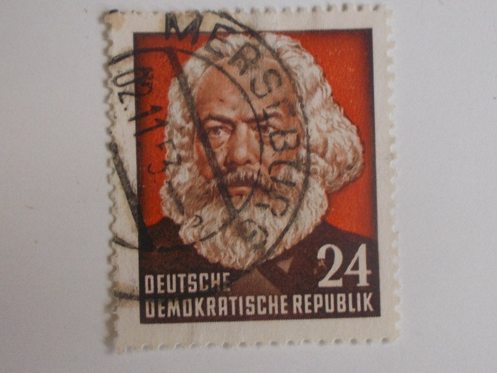 DDR, Postzegel Marx 24 Pfennig 1953., Postzegels en Munten, Ophalen, DDR, Gestempeld