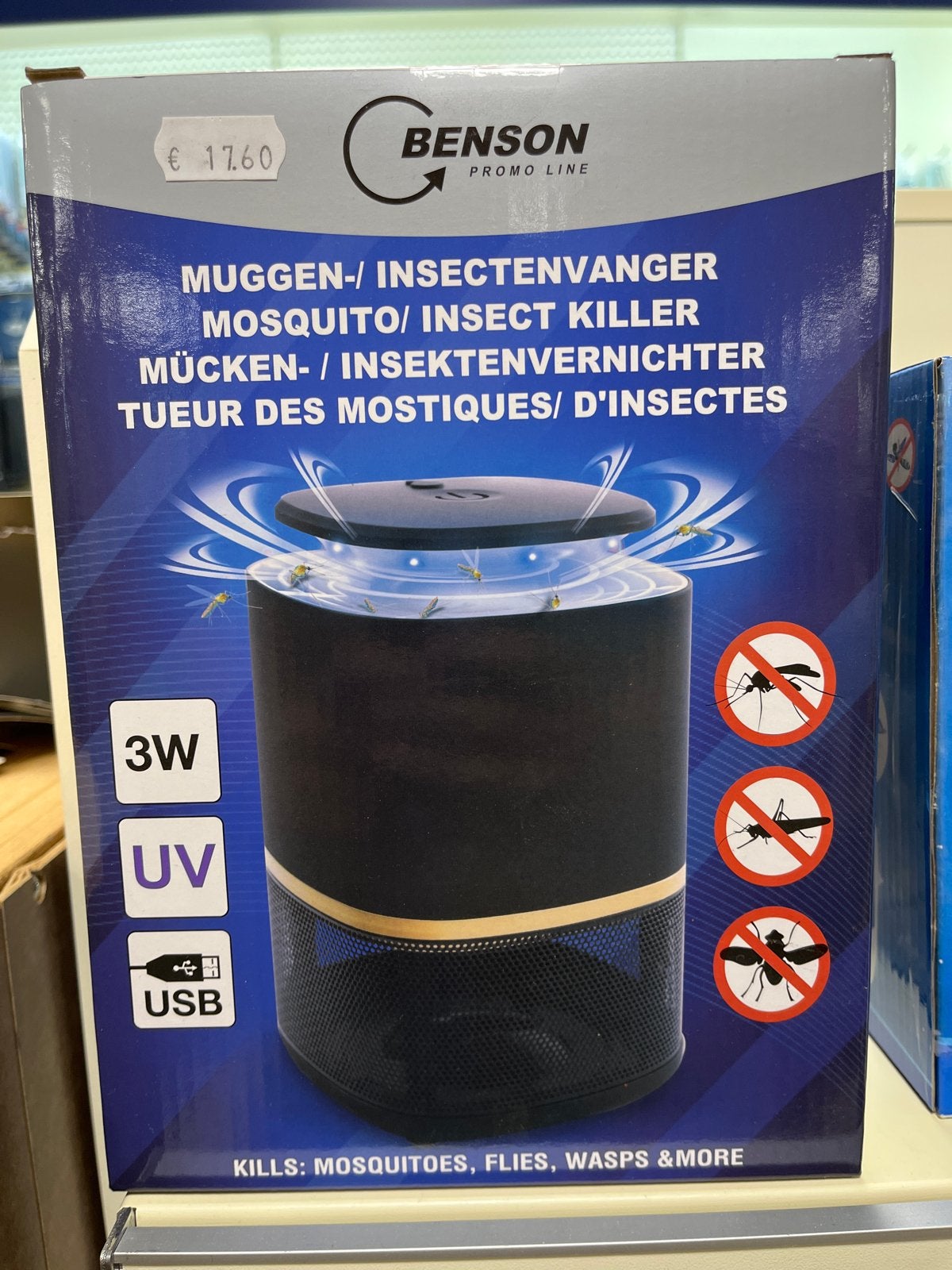 Benson Muggen-/Insectenvanger - 3W UV USB, Zwart, Nieuw, Kunststof, Ophalen of Verzenden