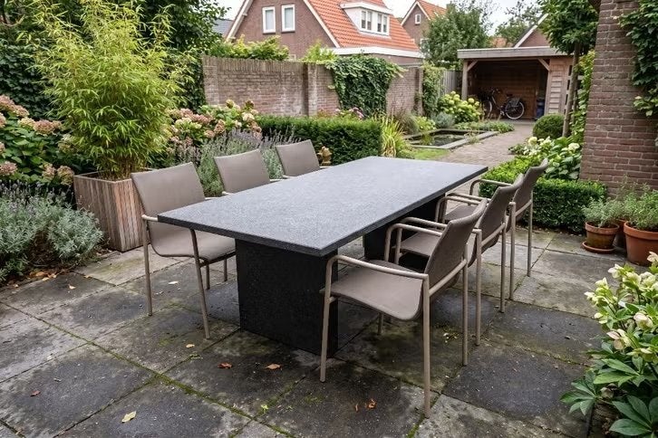 Outlet: Granieten tafel met 6 stoelen, Ophalen, Zo goed als nieuw, Rechthoekig, Overige materialen