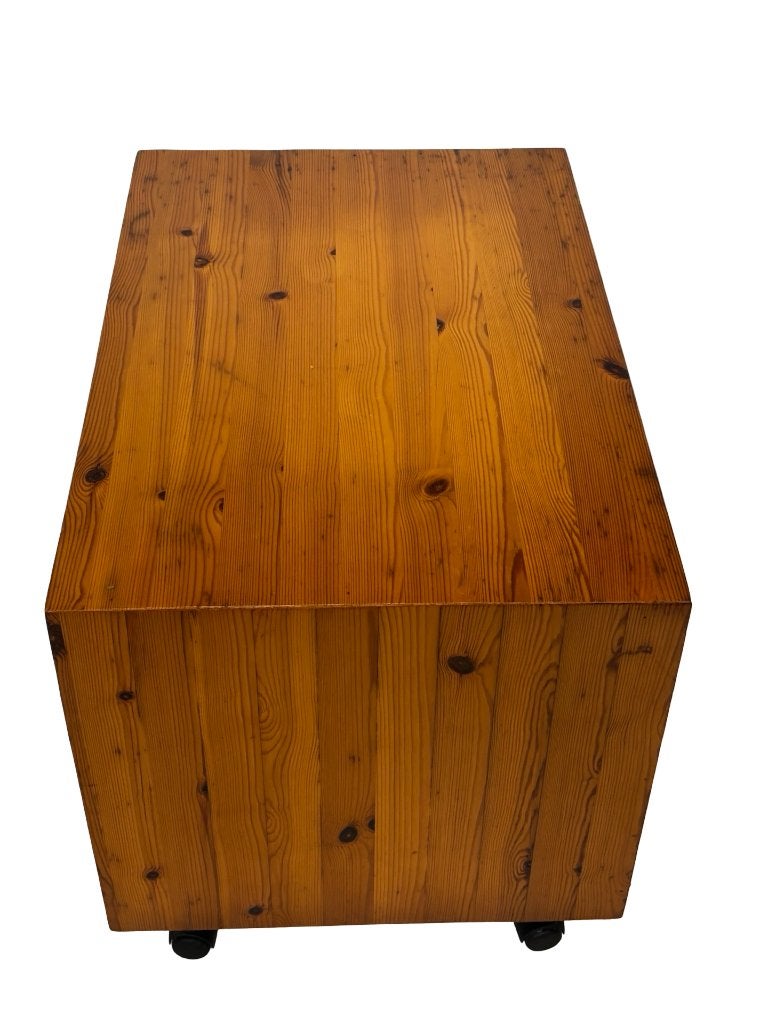 Vintage grenenhouten bijzettafel/nachtkastje jaren 70, Gebruikt, 50 tot 100 cm, Vintage, Grenenhout