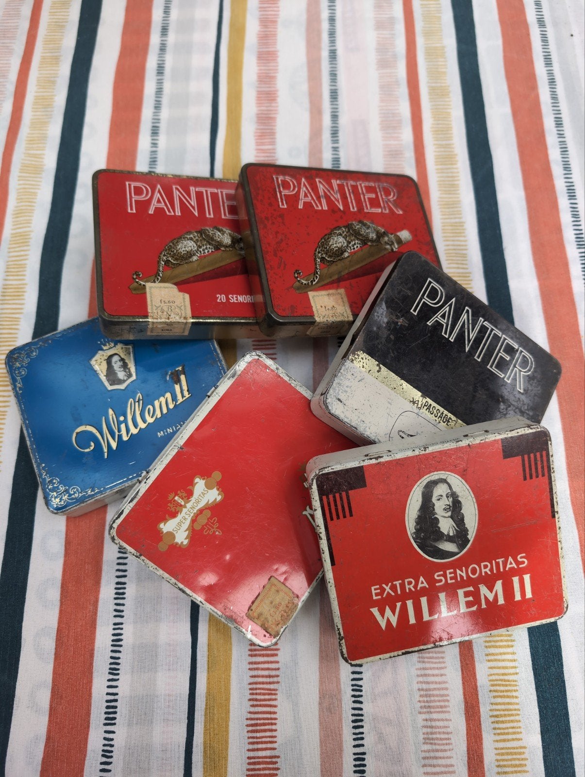 sigarendoosjes, 6 stuks, Panther, Willem II en Agio, Verzamelen, Blikken, Ophalen of Verzenden, Overige