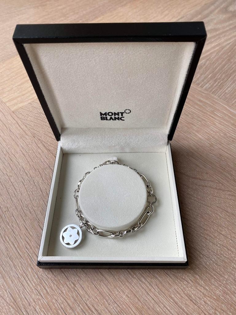 Montblanc zilveren armband met ster hanger en diamant., Ophalen, Met bedels of kralen, Zo goed als nieuw, Zilver