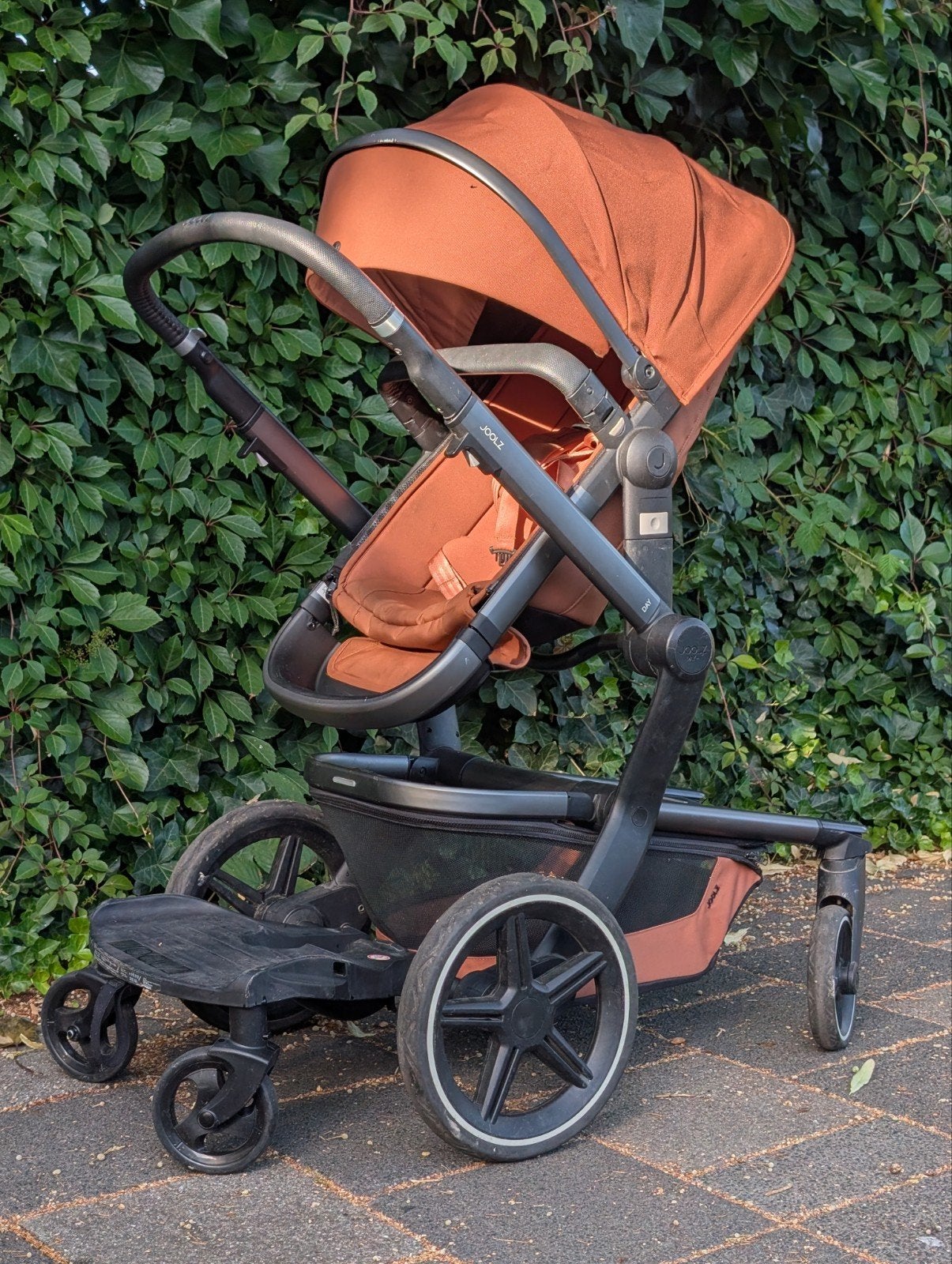 Joolz Day Plus Terracotta met meerijdplankje en adapters, Overige merken, Gebruikt, Combiwagen, Verstelbare duwstang