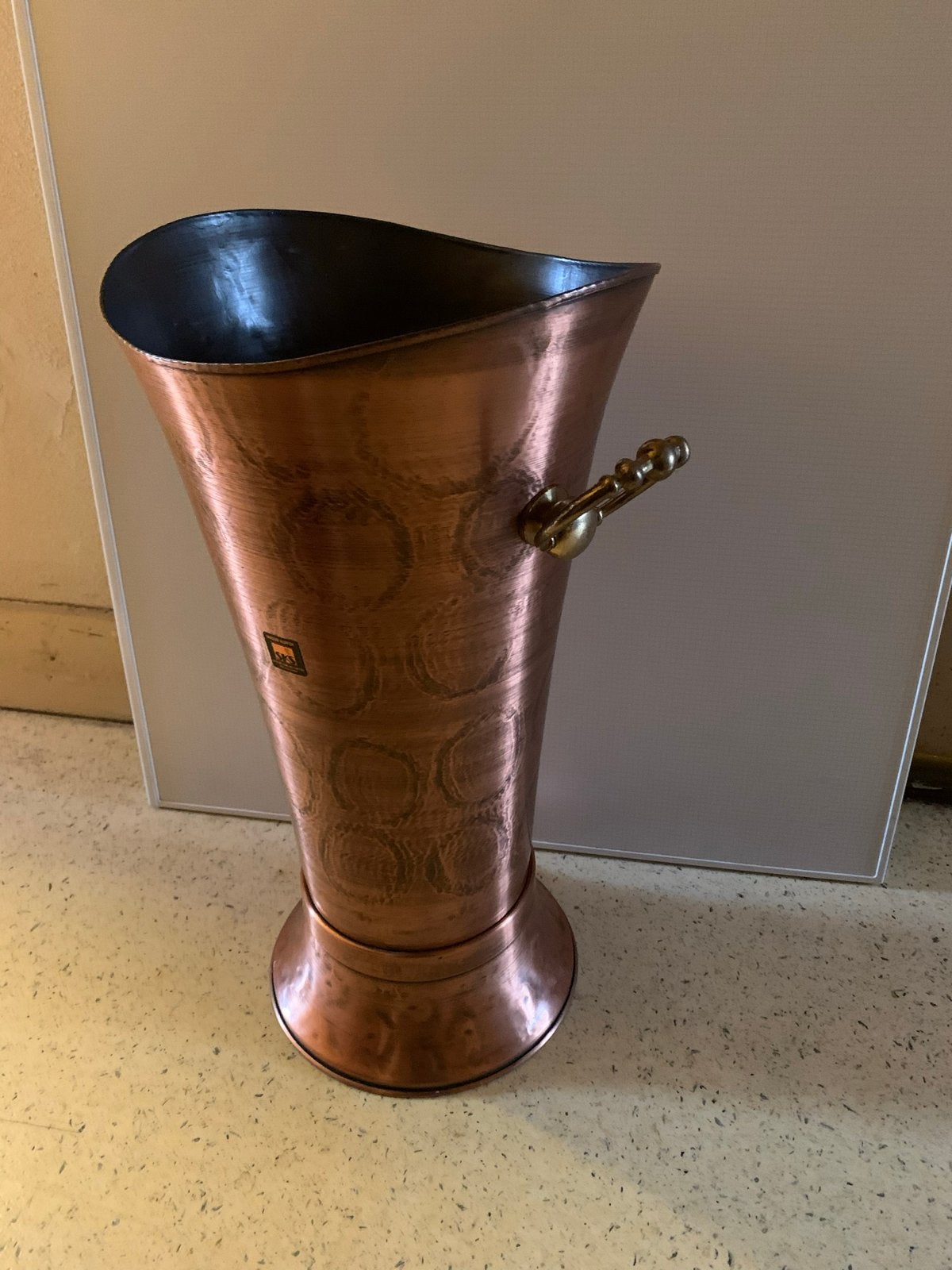 Vintage Koperen Paraplubak met Messing Handvaten, Huis en Inrichting, Woonaccessoires | Paraplubakken, Ophalen, Gebruikt, Metaal