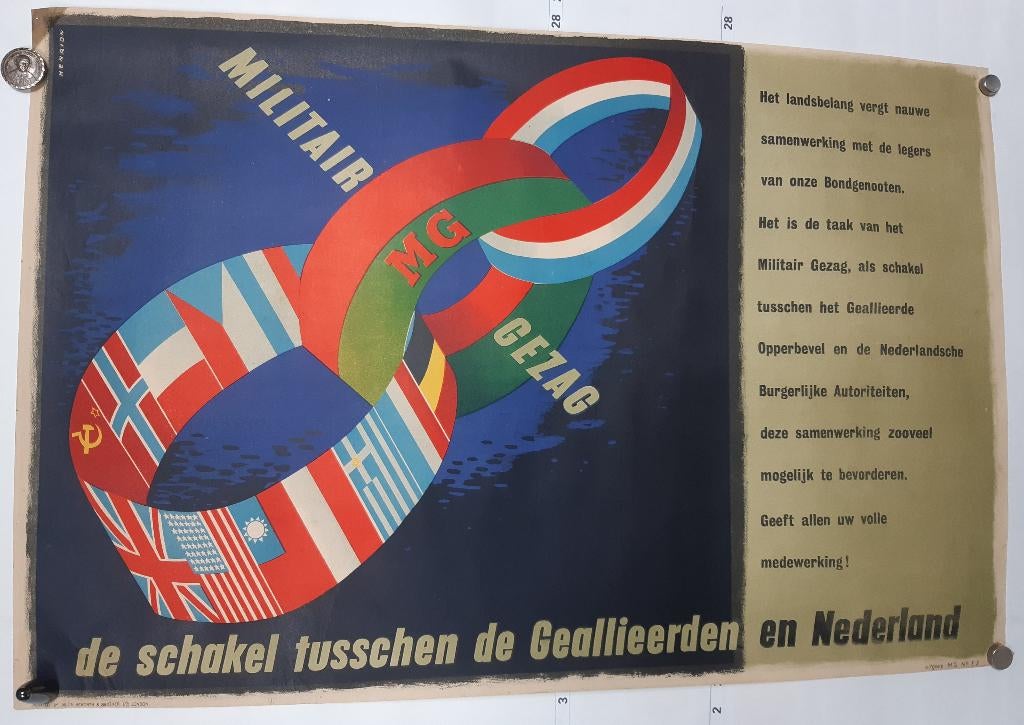 Originele poster Militair Gezag Henrion Tweede Wereldoorlog, Verzamelen, Gebruikt, Verzenden, Rechthoekig Liggend, A1 t/m A3