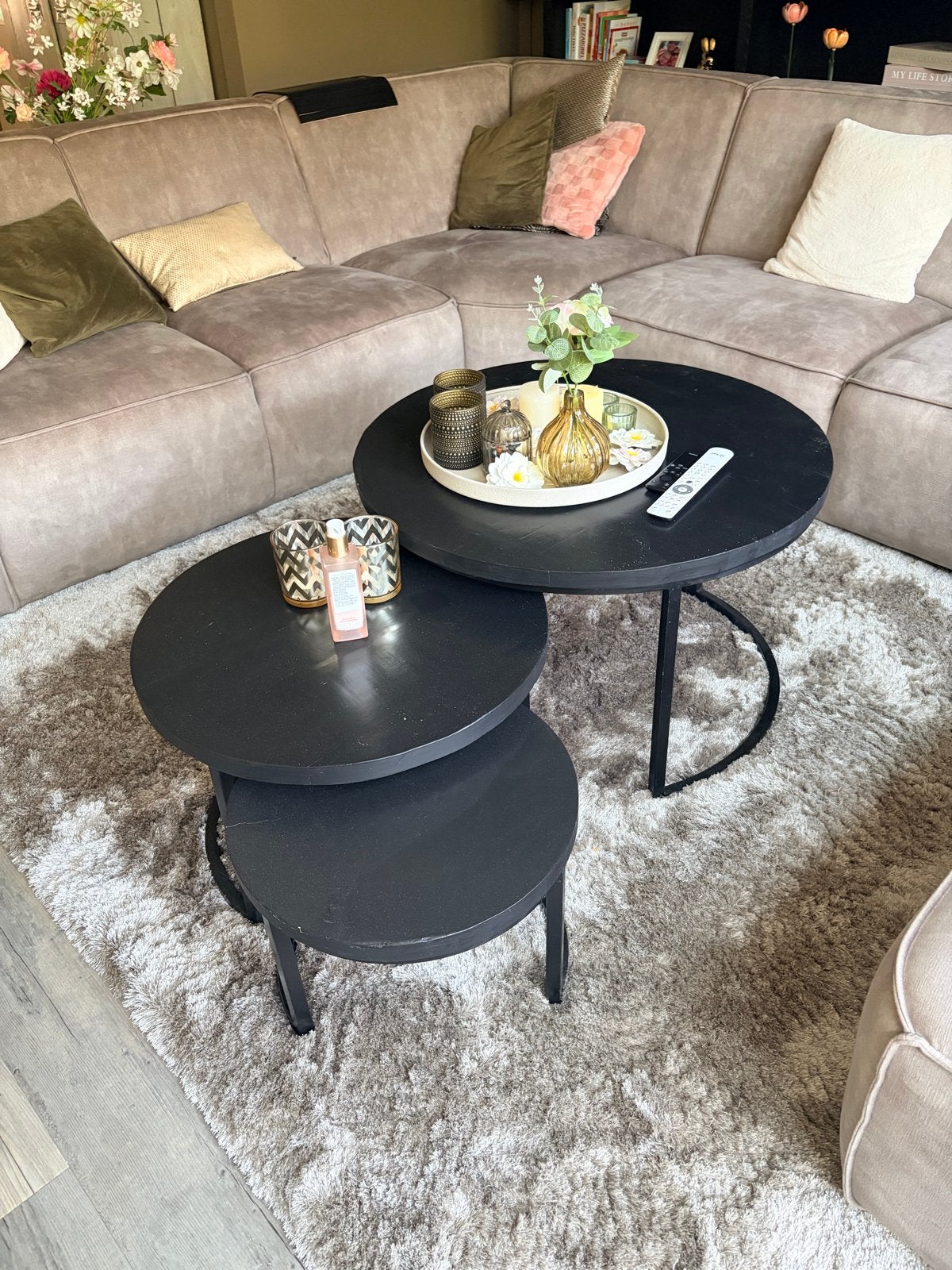 Set van 3 zwarte ronde salontafels, Ophalen, Minder dan 45 cm, Gebruikt, Rond