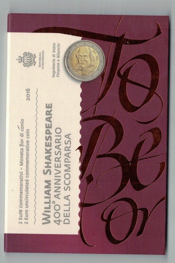 San Marino 2016 Shakespeare, Ophalen of Verzenden, San Marino, 2 euro, Losse munt