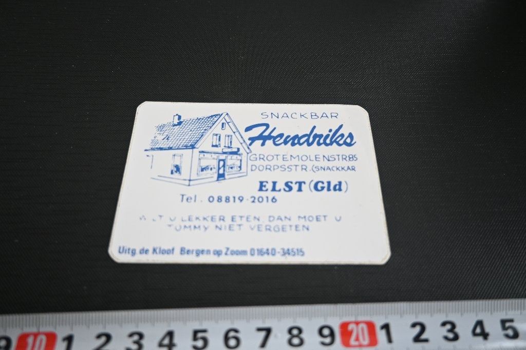 sticker Elst (Gld) Snackbar HENDRIKS Grotemolenstraat 85, Verzamelen, Ophalen, Zo goed als nieuw