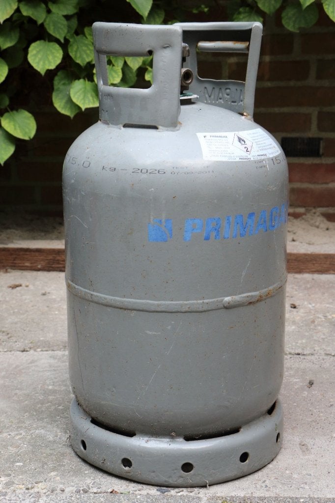 Lege gasfles (grijs, propaan, Primagas), Caravans en Kamperen, Kampeeraccessoires, Ophalen, Gebruikt