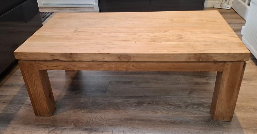 Te koop, Nette massief teakhouten salontafel, Ophalen, Gebruikt, 100 tot 150 cm, Teakhout