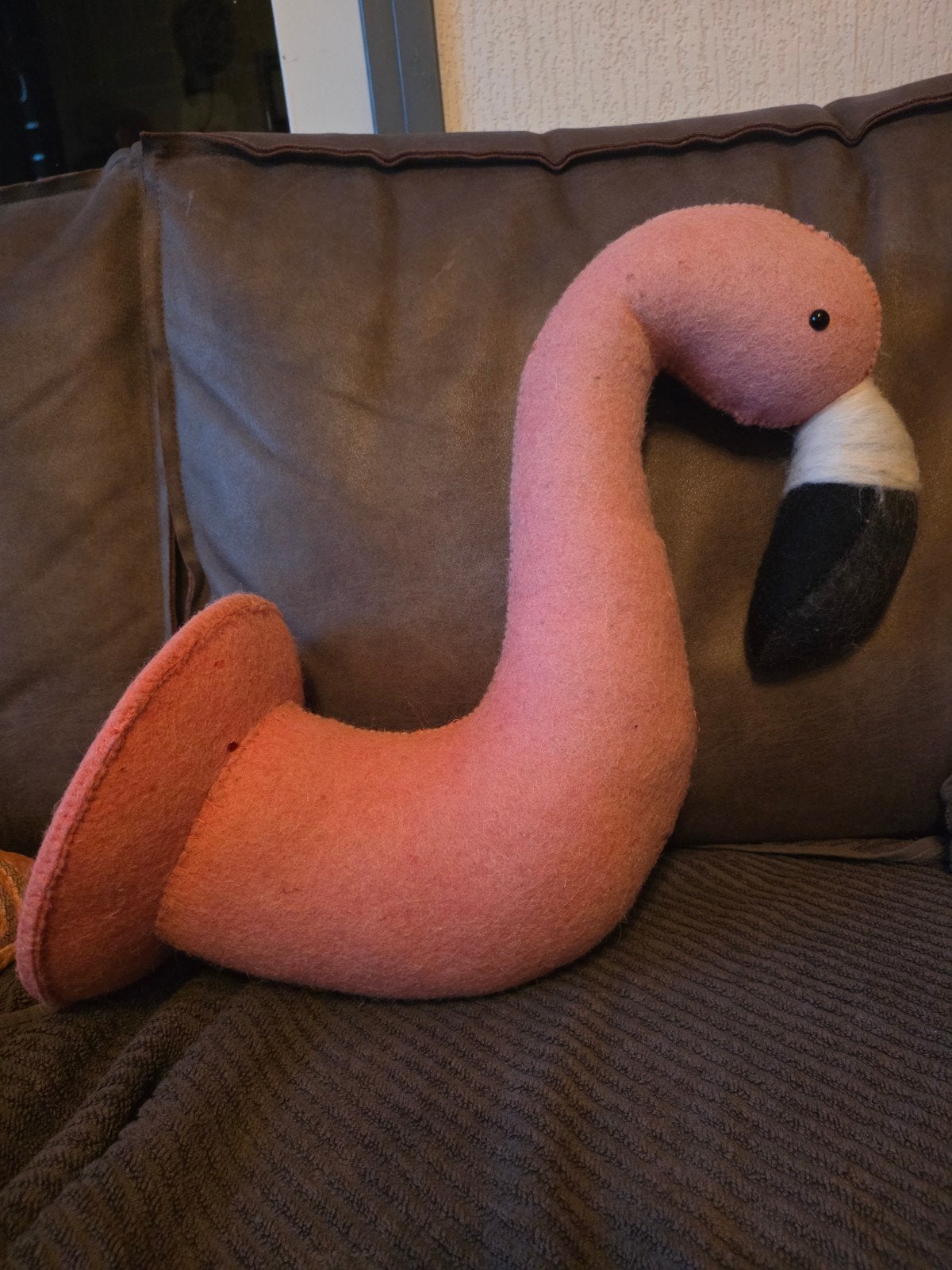 Vilten Flamingo Dierenkop Wanddecoratie Kinderkamer Roze, Overige merken, Ophalen of Verzenden, Zo goed als nieuw, Wanddecoratie