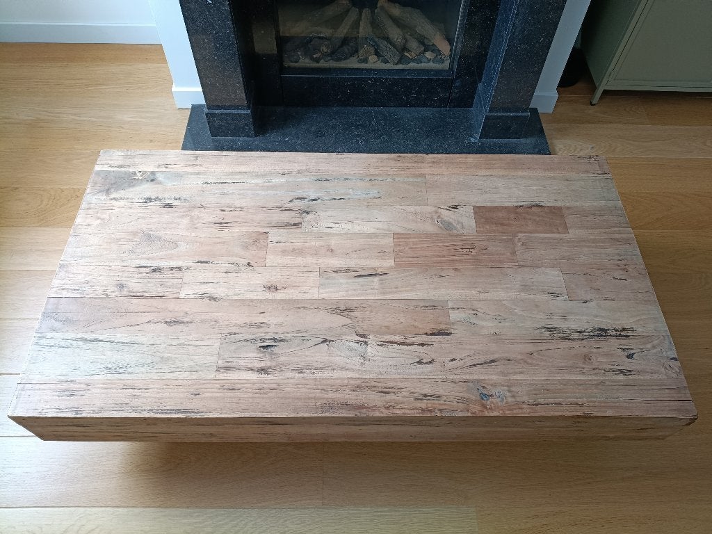 Elmhout blok salontafel, Gebruikt, 50 tot 100 cm, 150 tot 200 cm, Vierkant