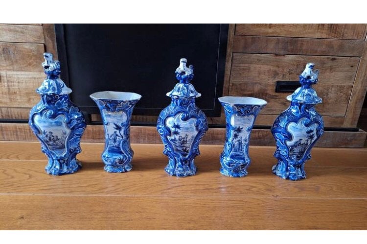 Delftsblauw kaststel Lampetkan 18e eeuws, ca. 1750, Ophalen