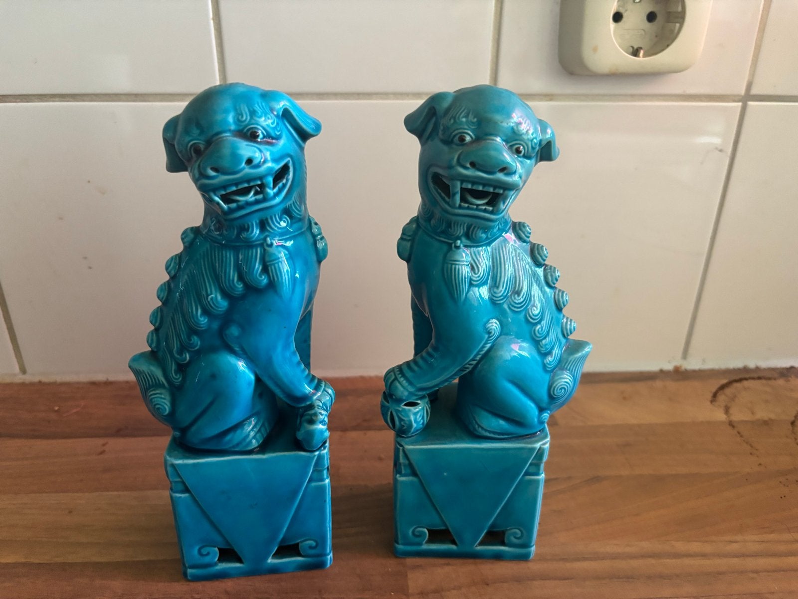 Set van 2 turquoise Chinese Foo Dogs, Antiek en Kunst, Ophalen of Verzenden