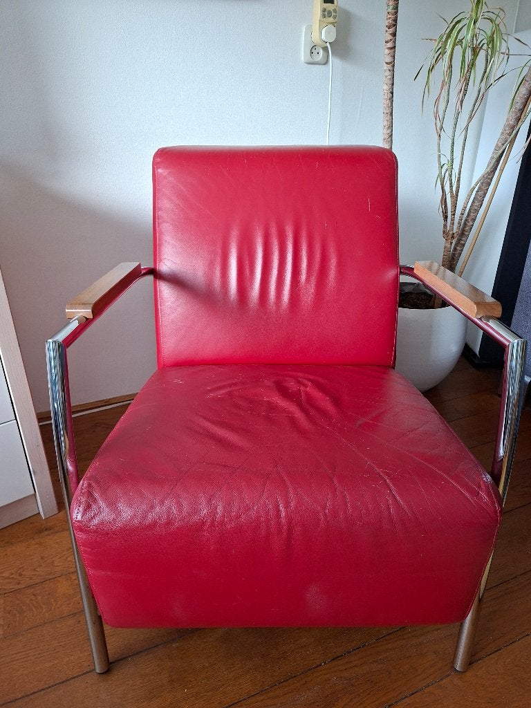Gratis rode kamerstoel van Montel, Huis en Inrichting, Ophalen, Gebruikt, Modern, 50 tot 75 cm