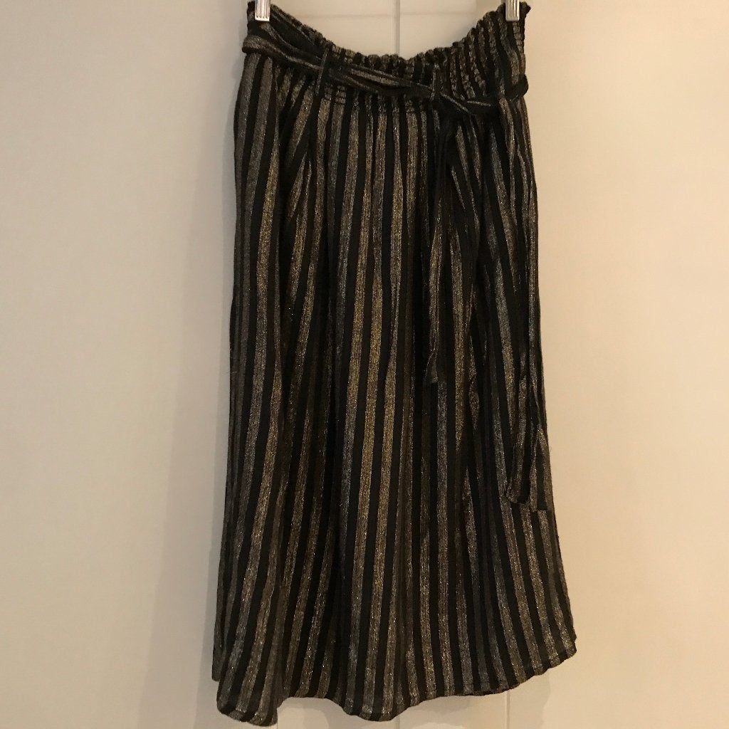 Diega rok grijsblauw met gouden strepen maat XL wolmix, Kleding | Dames, Ophalen of Verzenden, Zo goed als nieuw, Zwart, Onder de knie