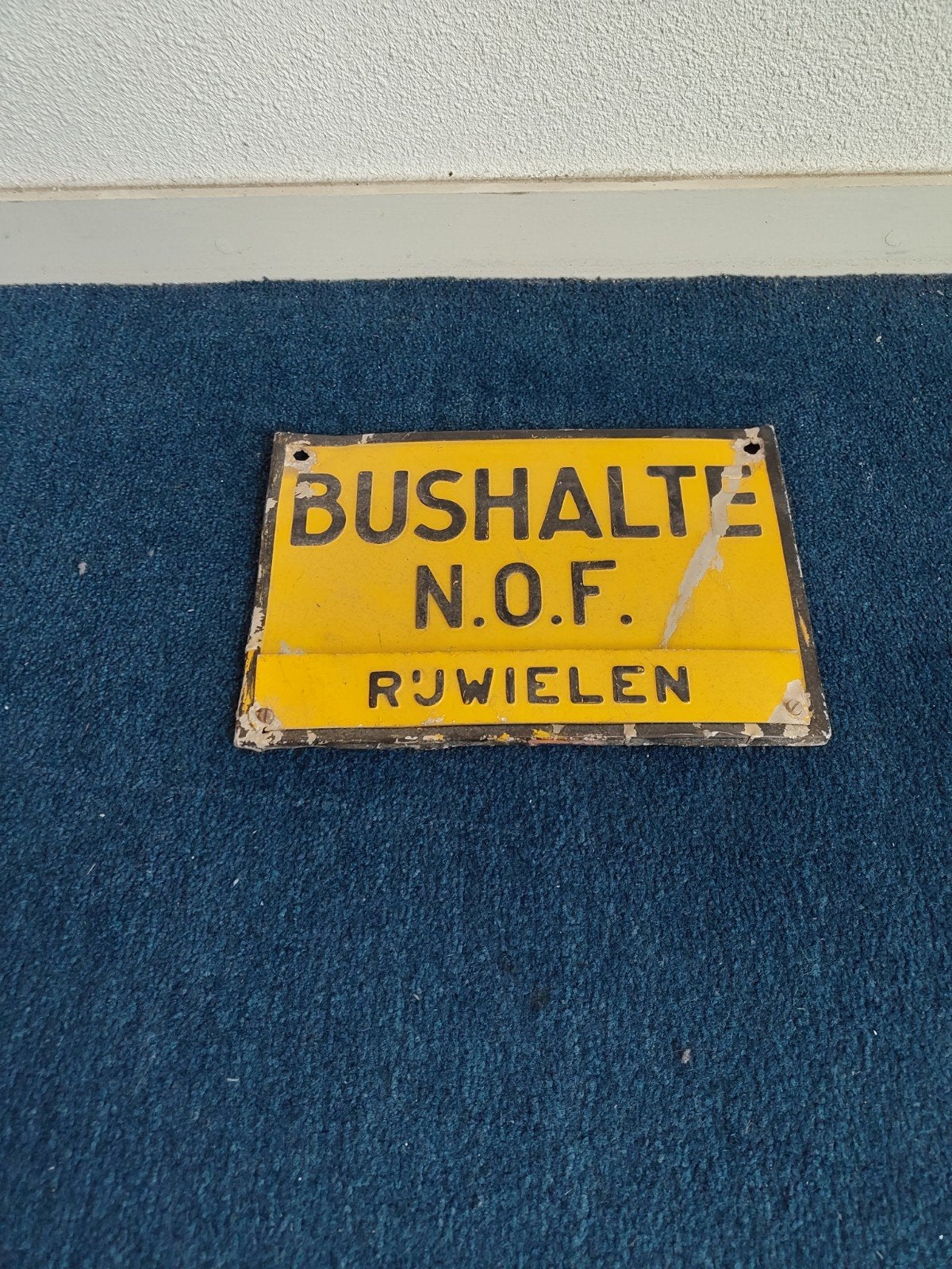 Origineel Emaille Bord N.O.F. Bushalte Rijwielen, Ophalen