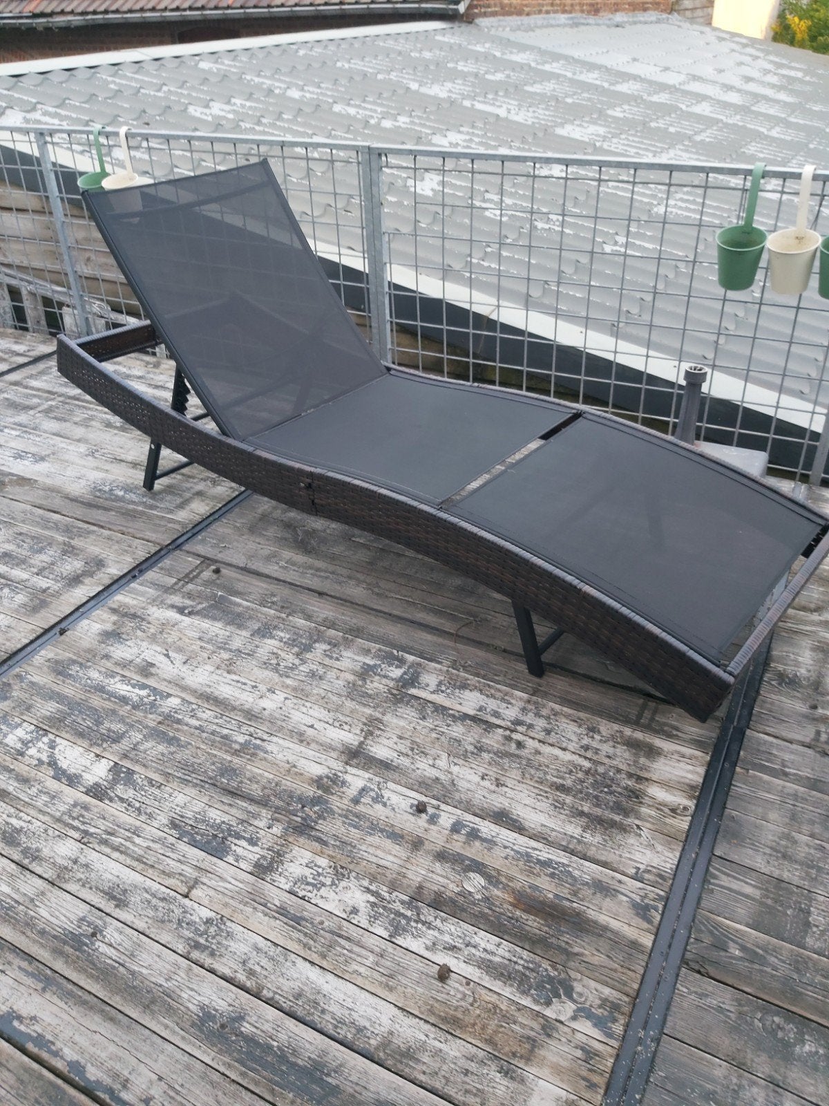 Tectake Ligbed Verstelbaar - Bruin Wicker en Zwart Textileen, Ophalen, Nieuw, Aluminium, Verstelbaar
