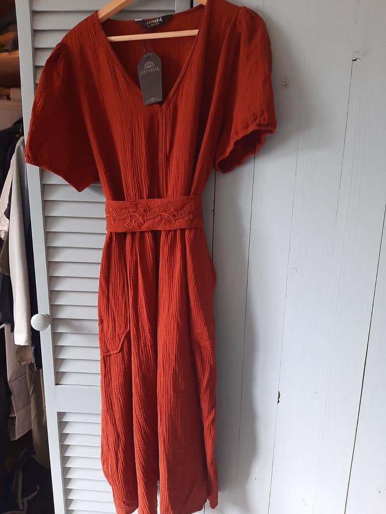 Nieuwe Disturbia jurk, roestbruin wafelstof, maat 46 (UK 18), Bruin, Maat 46/48 (XL) of groter, Nieuw, Ophalen of Verzenden
