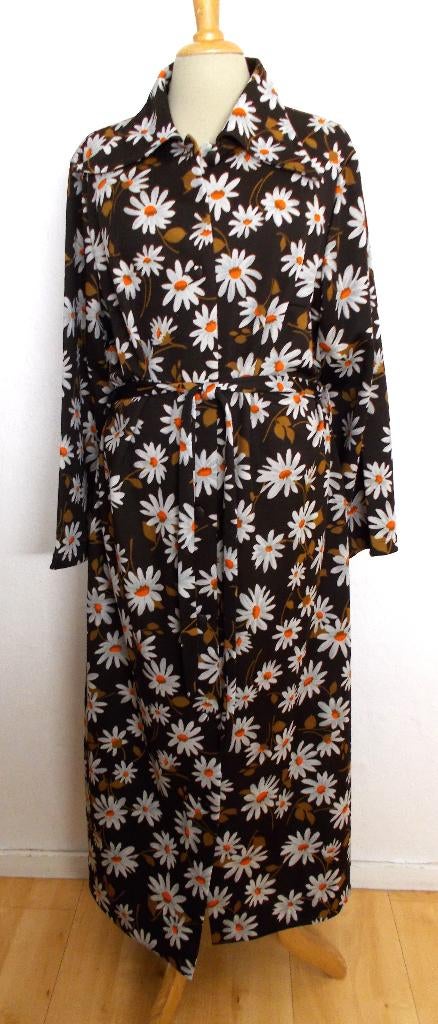 Vintage bruine madelief print kimono/jurk! L, Bruin, Verzenden, Maat 42/44 (L), Zo goed als nieuw