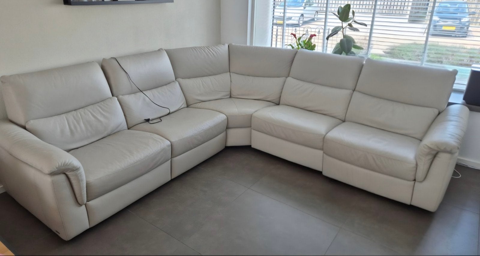 Natuzzi Hoekbank Amorevole - Beige Leer Denver B5, Huis en Inrichting, Ophalen, 250 tot 300 cm, 100 tot 125 cm, Leer