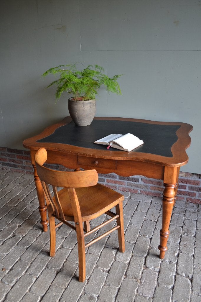 Antieke mahonie biedermeier schrijftafel, bureau & stoel., Verzenden