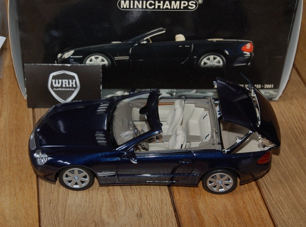 1:18 Mercedes SL Klasse 2001 blue fully open Minichamps WRH, Verzenden, Zo goed als nieuw, Auto, MiniChamps