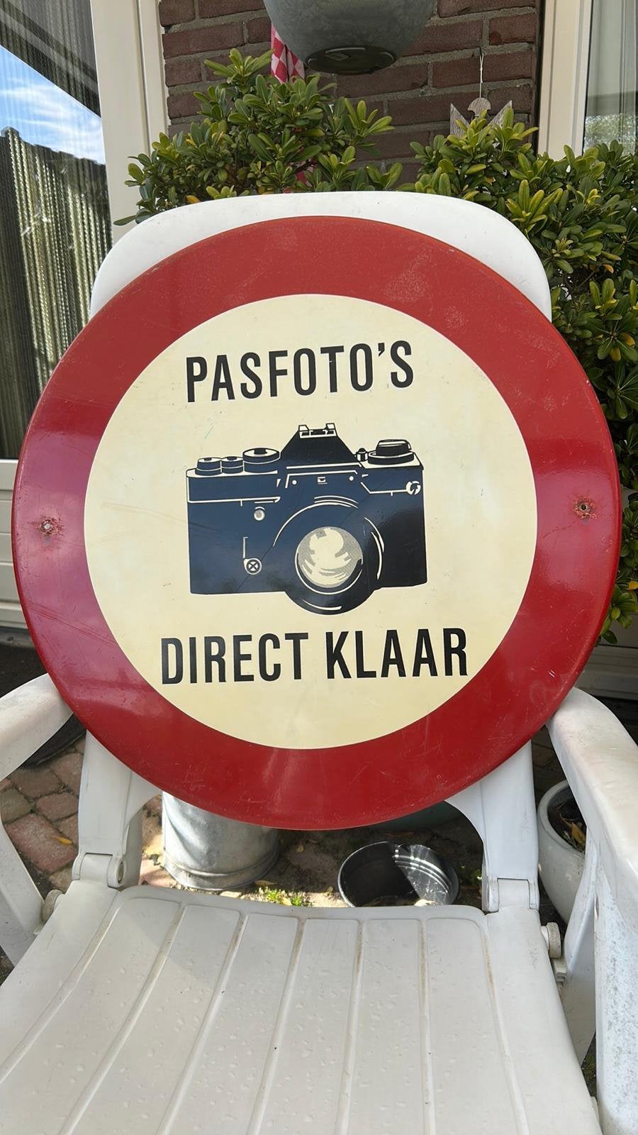 Leuk oud bord met foto toestel !! Heel erg leuk !, Ophalen, Gebruikt, Reclamebord