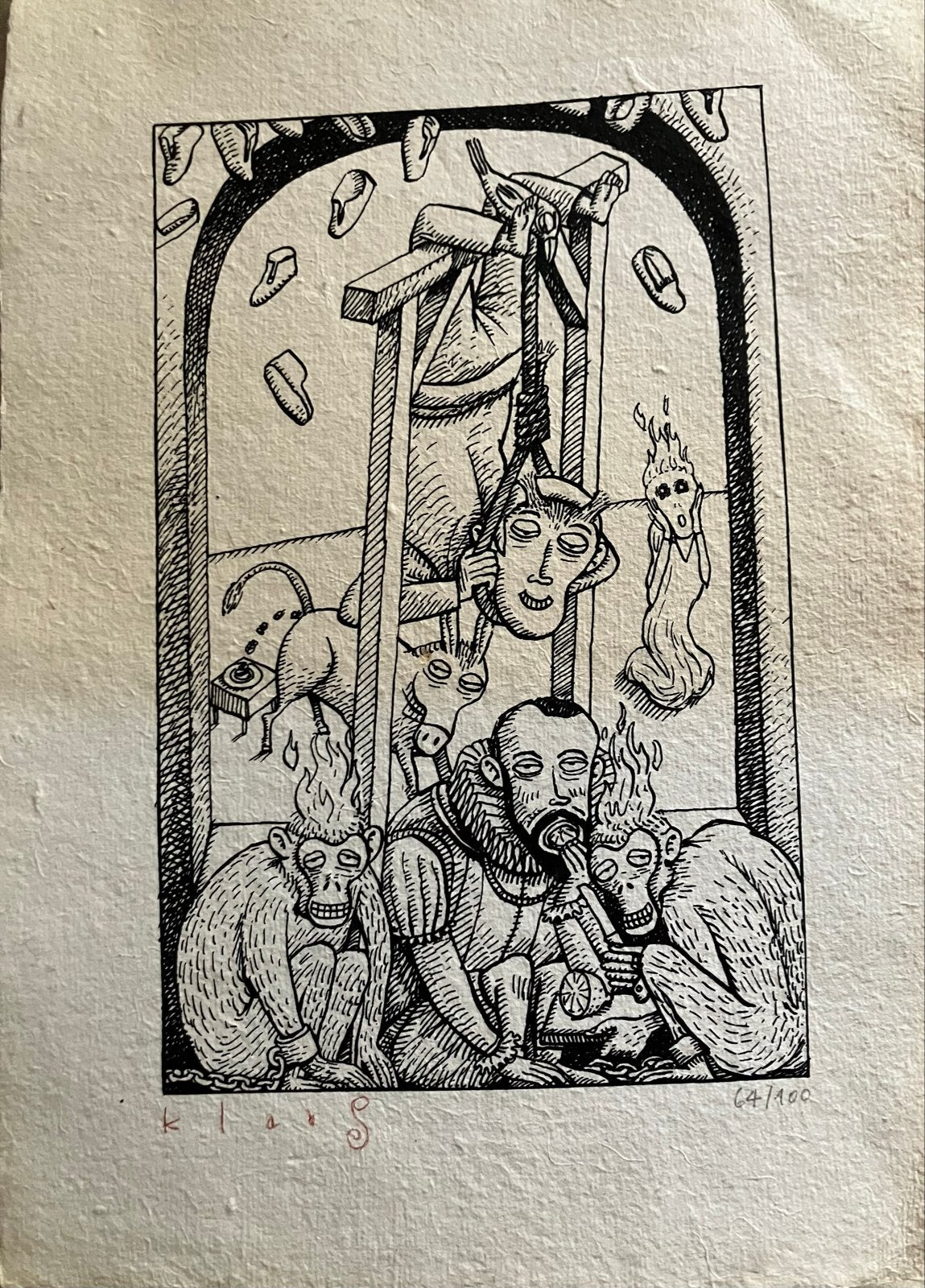Ets Klaas Verveake - Illustratie 'Van den vos Reinearde' (Ge, Antiek en Kunst, Kunst | Etsen en Gravures, Mythologie, Ophalen of Verzenden
